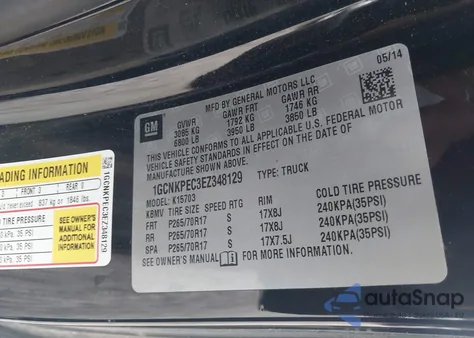 2014 Chevrolet Silverado 1500 Work Truck 2Wt z USA, uszkodzony, nr VIN 1GCNKPEC3EZ348129